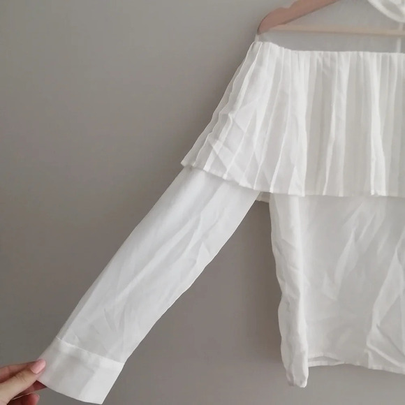 NWT Maje Lemia Pleated Ruffle Overlay Mesh Ecru White Blouse Maje 2 (Medium) - Picture 9 of 16